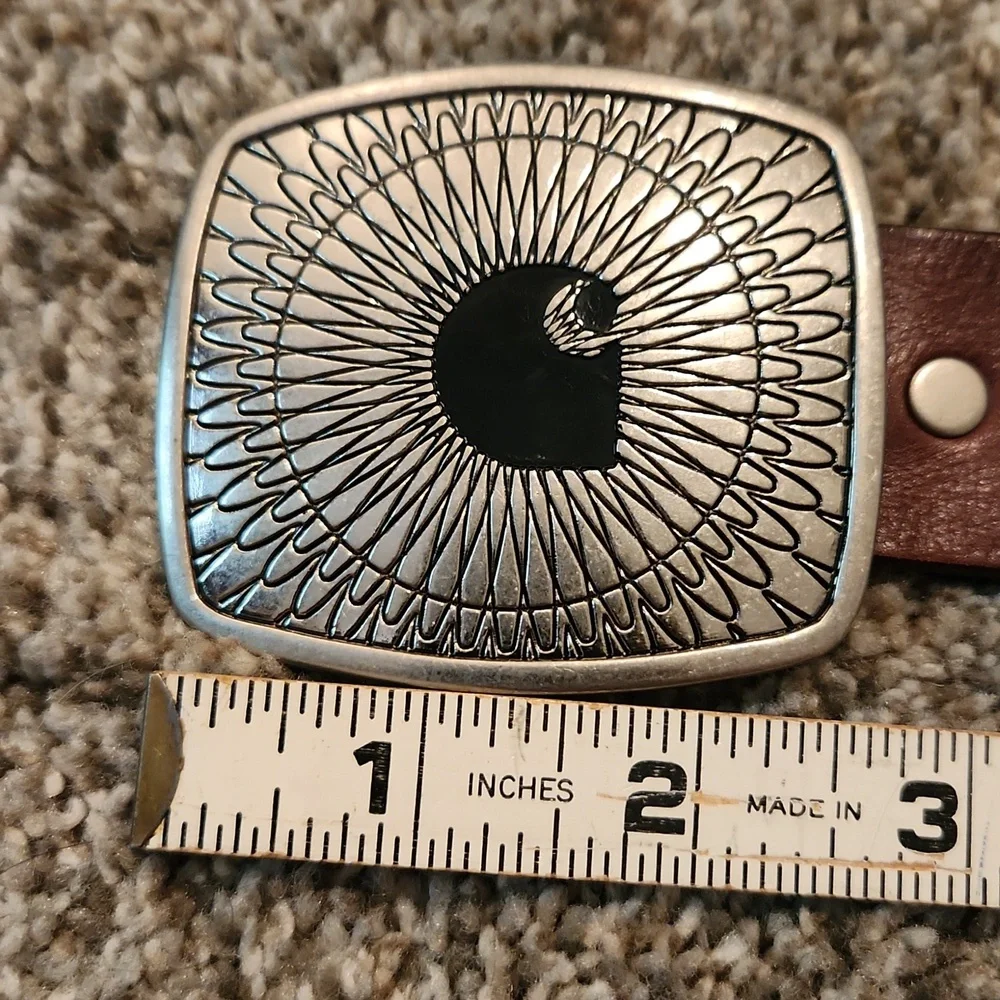 CARHARTT ESPRESSO BROWN LEATHER BELT W/SILVER C LOGO BUCKLE SZ LARGE